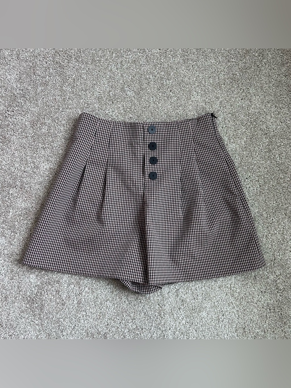 Zara Gingham Plaid Faux Button Skort High Rise Pink Black Size Medium Never Worn